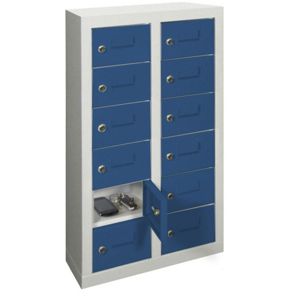 Deskin Kleinfachschrank 2 x 6 Fächer, Enzianblau RAL 5010, 460 x 200 x 815 mm, mit Etikettenrahmen, 270372