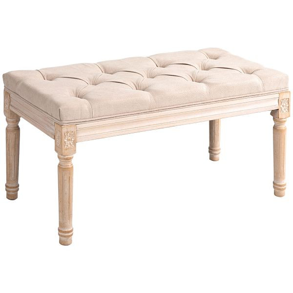 HOMCOM Sitzbank Vintagedesign Vintagebank, Knopfheftung, gedrechselte Beine, Shabby Chic, Creme, 831-732V00BG