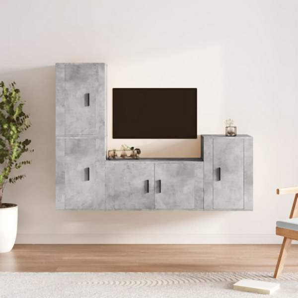 vidaXL 4-tlg. TV-Schrank-Set Betongrau Holzwerkstoff, 3188610