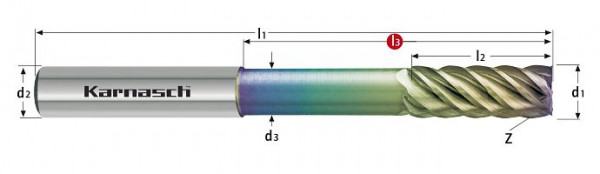 Karnasch VHM Schaftfräser lang gewuchtet HSC/HPC d= 12,0/L2=30/L3= 37/Z=6 NHC-7000, 3062241200037
