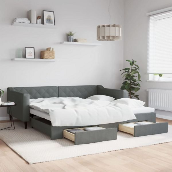 vidaXL Tagesbett Ausziehbar mit Schubladen Dunkelgrau 100x200 cm Stoff, 3197468