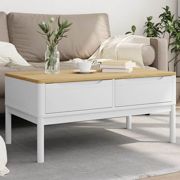 vidaXL Couchtisch FLORO Weiß 99x55,5x45 cm Massivholz Kiefer, 374018