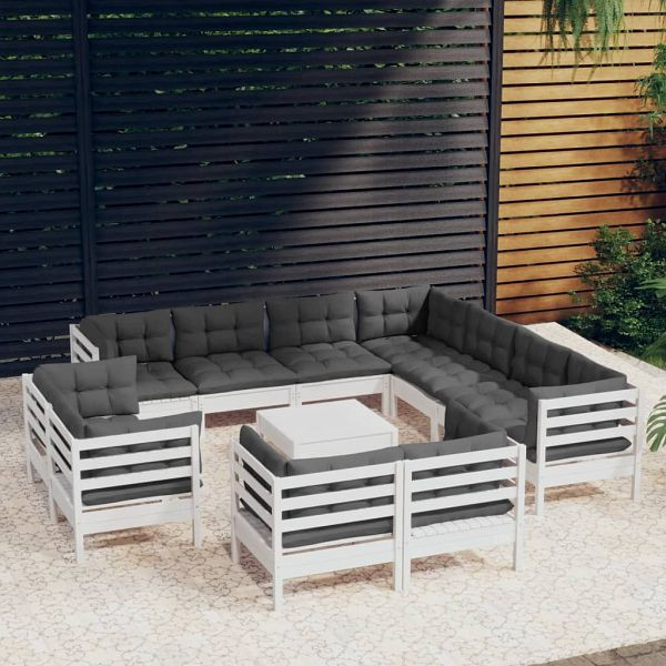 vidaXL 12-teilig Garten-Lounge-Set mit Kissen Weiß Massivholz Kiefer, 3096942