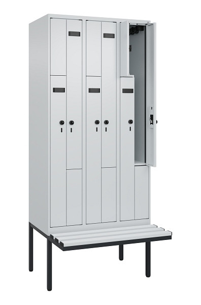 C+P Z-Spind Evolo PLUS, Bank, 6 Fächer, 2120x900x815mm, 7035/7035, Drehriegel, Material Sitzfläche Kunststoff, 0490437-306 S10067