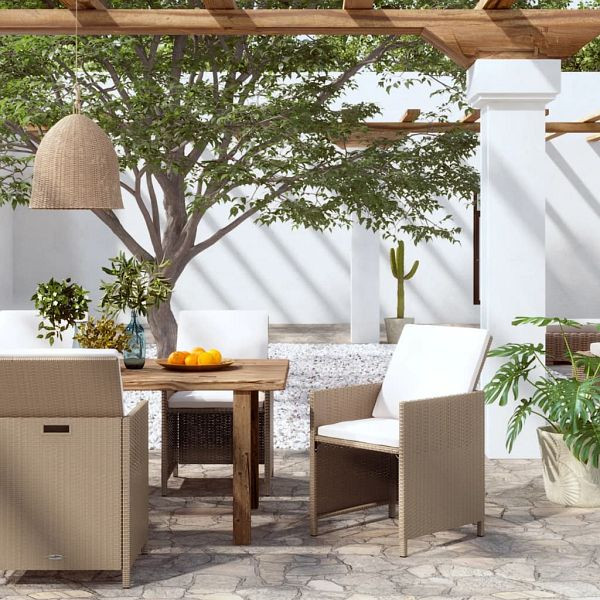 vidaXL Gartenstühle mit Kissen 4 Stück Poly Rattan Beige, 316777