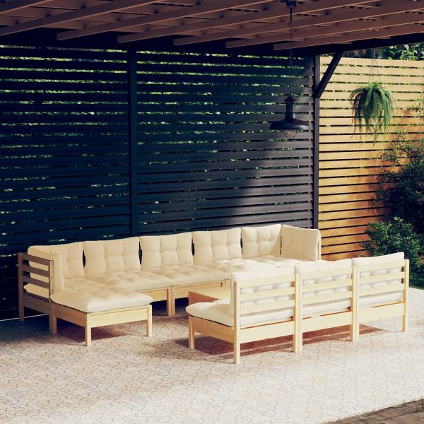 vidaXL 11-teilig Garten-Lounge-Set mit Creme Kissen Kiefernholz, 3097121