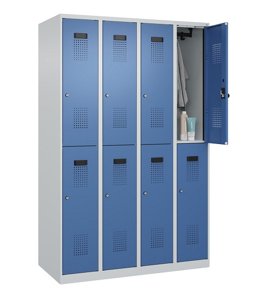 C+P Doppelstöckiger Spind Evolo PLUS, 8 Fächer, 1850x1200x500mm, 7035/5023, Zylinderschloss, 049300-40 S10035