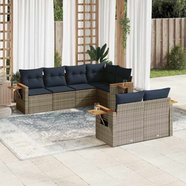 vidaXL 7-teilige Garten-Sofagarnitur mit Kissen Grau Poly Rattan, 3226985