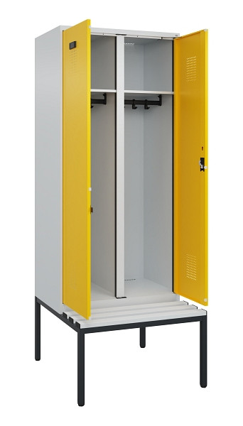 C+P Schwarz-Weiß-Spind Evolo PLUS, Bank, 2 Abteile, 2120x800x815mm, 7035/1023, Zylinderschloss, Sitzfläche Kunststoff, Sitzbank, 0490527-22 S10082