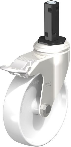 Blickle LKRXA-PO 126G-11-FI-EXV12 Edelstahl-Apparate-Lenkrolle mit Expander & Feststeller, Polyamid, Weiß, 853561
