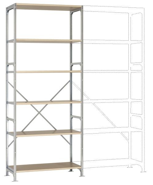 Manuflex Schweres Fachboden-Steckregal Grundregal mit 6 Holzverbundböden, HxBxT = 2500 x 1030 x 700 mm, RB2352