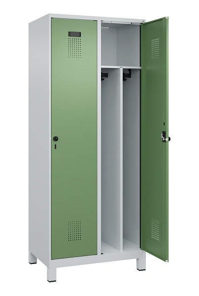 C+P Spind Evolo PLUS, mit Füßen, 2 Abteile, 1950x800x500mm, 7035/6011, Verschluss Drehriegel, 049010-22F S10010