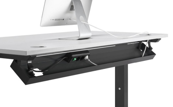 Deskin Kabelwanne 2000, abklappbar, Metall Schwarz RAL 9011, H 50 x B 1814 x T 145 mm, 291483