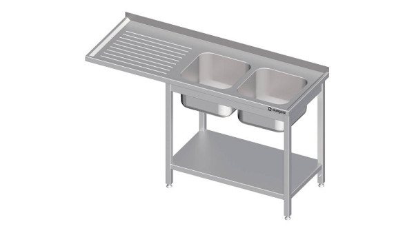 Stalgast Spültisch mit Grundboden, und Überstand, 1700x700x900 mm, mit zwei Becken rechts, mit Aufkantung, verschweißt, VST17709RA
