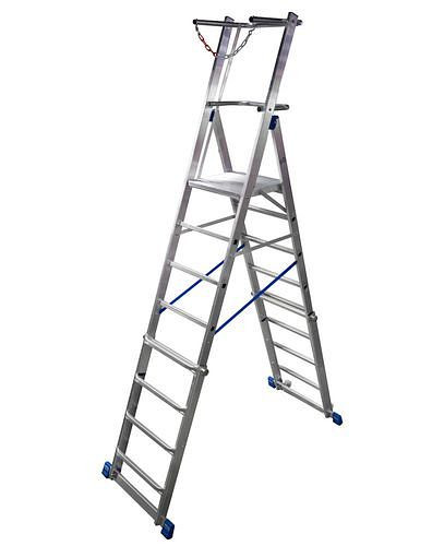 Krause Teleskop-Plattformleiter, Aluminium, mit großer Standplattform, höhenverstellbar, 6-8 Sprossen, 257470