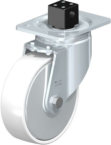 Blickle LH-PO 160K-CS13-FA Stahlblech-Lenkrolle, Schwerlast-Ausführung, mit Anschraubplatte & Zentralfeststeller, Polyamid, Weiß, 852790