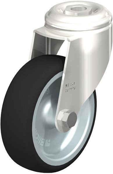 Blickle LKRXA-PATH 101G Edelstahl-Apparate-Lenkrolle mit Rückenloch, Thermoplastisches Polyurethan, Grau, 847041