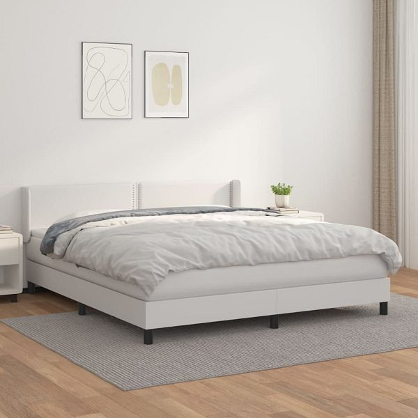 vidaXL Boxspringbett mit Matratze Weiß 180x200 cm Kunstleder, 3130734