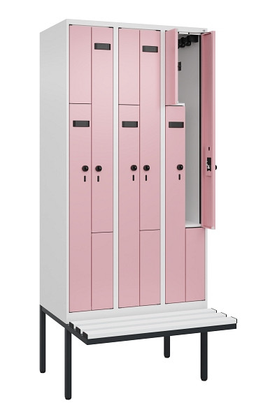 C+P Z-Spind Evolo PLUS, Bank, 6 Fächer, 2120x900x815mm, 9016/3015, Drehriegel, Material Sitzfläche Kunststoff, 0490437-306 S10072