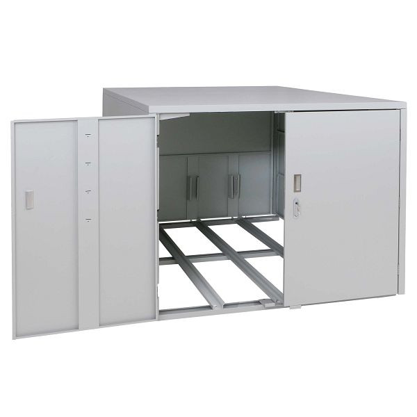 Mendler 3er-Fahrradgarage HWC-P93, Fahrradunterstand Fahrradbox Bikebox, abschließbar verzinkter Stahl 124x148x208cm, hellgrau, 120418+120417+120419