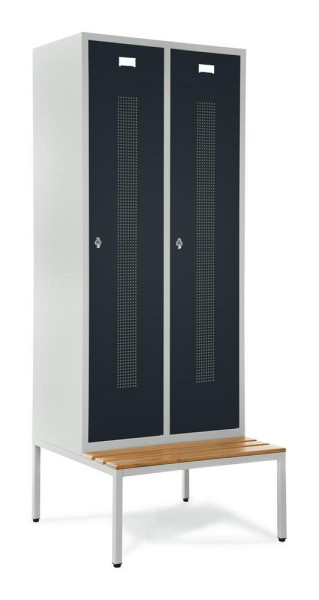 Deskin Garderobenspind mit Sitzbank, Anthrazit RAL 7021, 800 x 800 x 2050 mm, 2 Abteile, Korpus: Lichtgrau RAL 7035, 346872