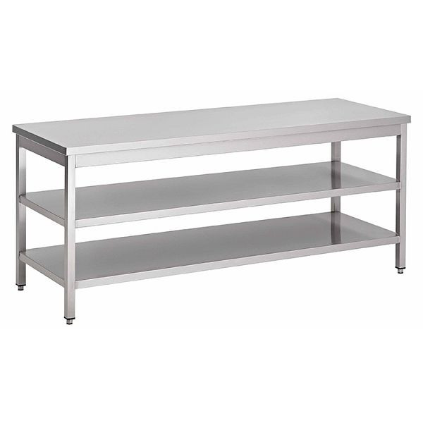Gastro-Inox Edelstahl AISI 430 Arbeitstisch mit doppelter Grundboden, 700x700x850mm, verstärkt mit 18 mm dicker, beschichteter Spanplatte, 301.301