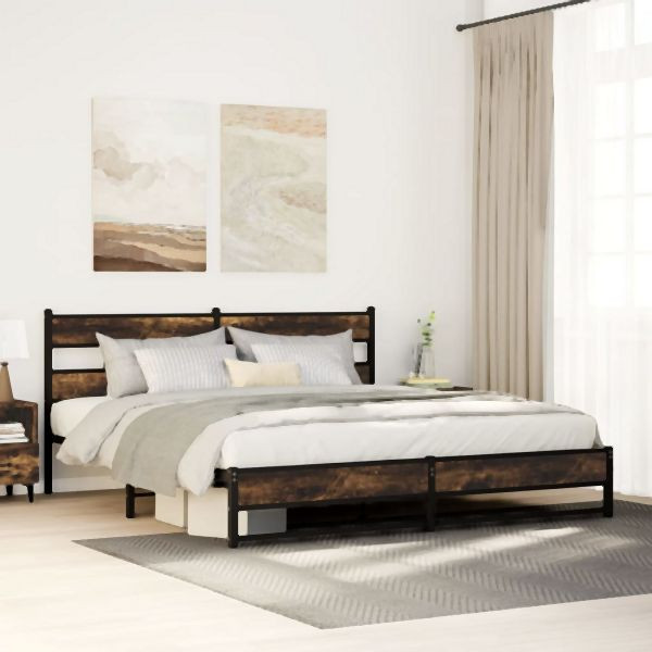 vidaXL Metallbett ohne Matratze Räuchereiche 180x200 cm, 3308486