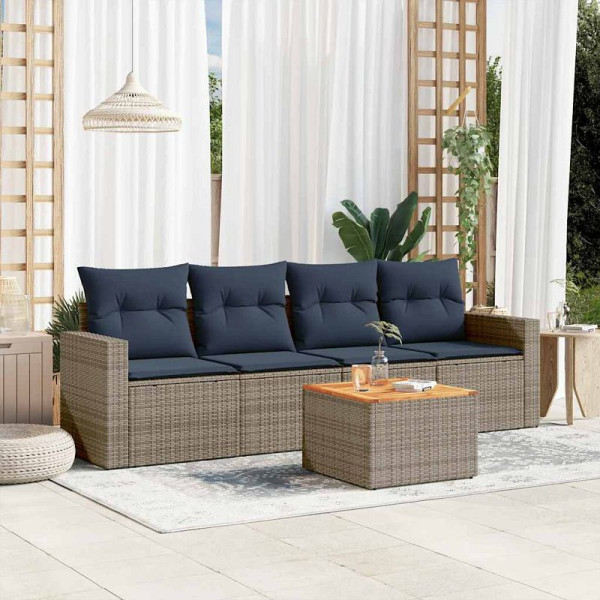 vidaXL 5-teilige Garten-Sofagarnitur mit Kissen Grau Poly Rattan, 3256334