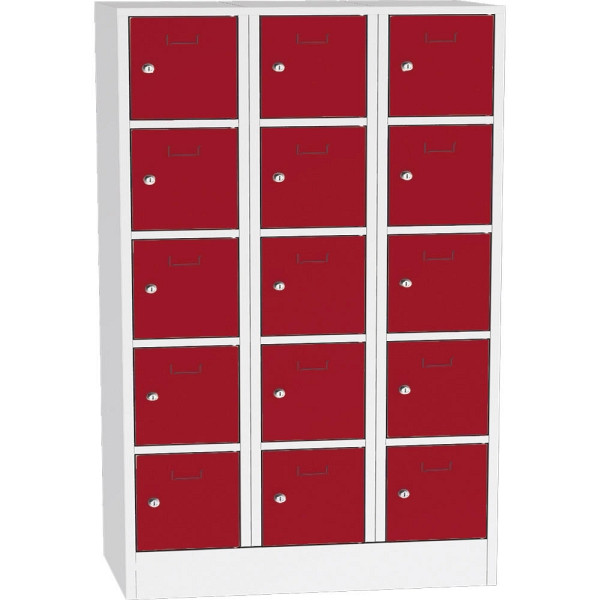 Deskin Schließfach-Stahlschrank SYSTEM SP1 COLOR, Korpus Lichtgrau RAL 7035, Türen Feuerrot RAL 3000, H 1850 x B 1200 x T 500 mm, Zylinderschloss, 282223