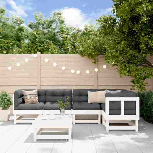 vidaXL 6-tlg. Garten-Lounge-Set mit Kissen Weiß Massivholz, 3185984