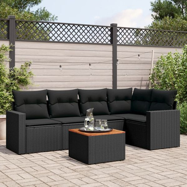 vidaXL 6-teilig Garten-Sofagarnitur mit Kissen Schwarz Poly Rattan, 3256440