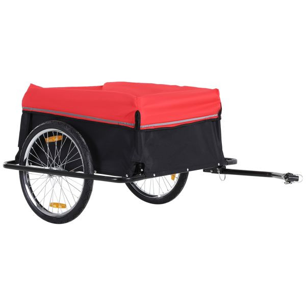 HOMCOM Transportanhänger Lastenanhänger Fahrrad CargoTrailer Schwarz + Rot L140 x B88 x H60 cm, 5550-3432