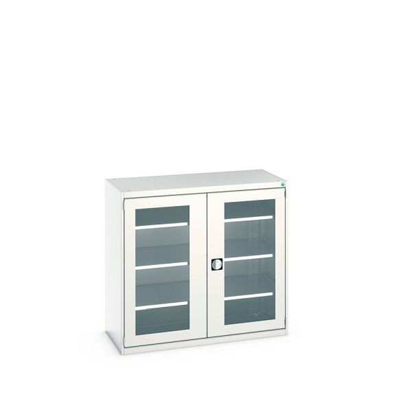 bott cubio Sichtfensterschrank bestückt, mit 3 Fachböden, BxTxH: 1300x650x1200mm, Lichtgrau, 40022058.16V