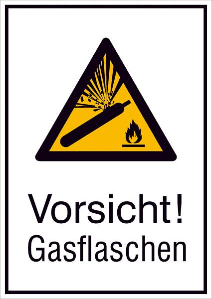 SafetyMarking Warn-Kombischild, Vorsicht! Gasflaschen, BxH 26,2x37,1 cm, Aluminium, 11.A8017