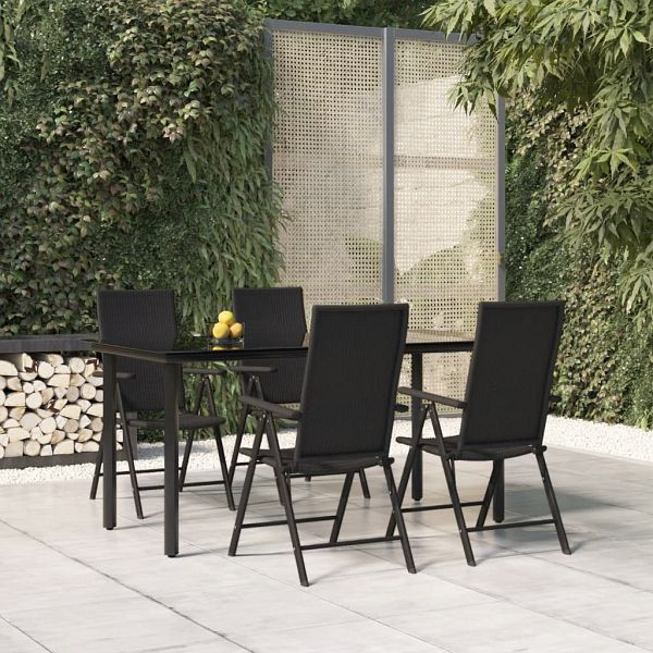 vidaXL 5-teilig Garten-Essgruppe Schwarz Poly Rattan, 3156512