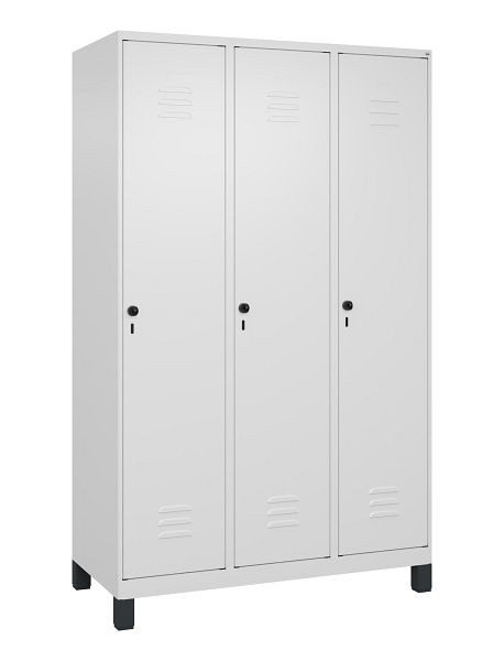 C+P Umkleidespind Classic PLUS mit Mitteltrennwand, Füße, 3 Abteile, 1950x1200x500mm, 9016/9016, Drehriegel, 080010-32F S10002