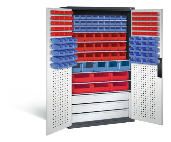 C+P Magazinschrank Serie 13, H1950xB1100xT535mm, Farbe: Schwarzgrau / Lichtgrau, Muldengriff, 130276-64 S10044