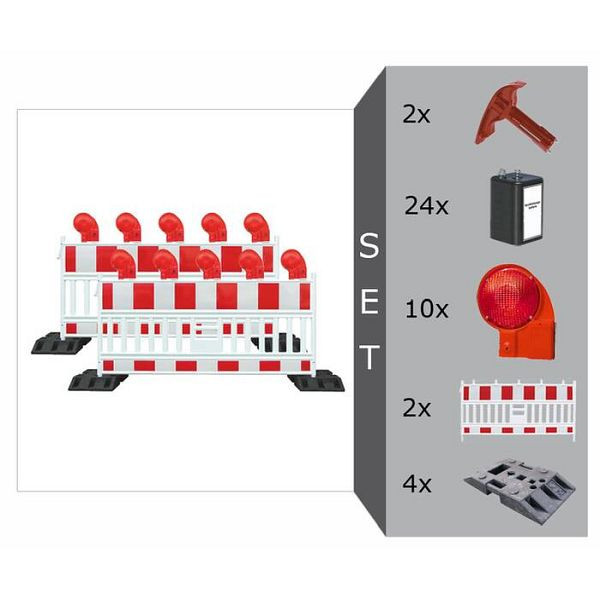 Stein HGS Schrankenzaun Komplett-Set -Vario II- für Vollsperrung, inkl. Warnleuchten, Fußplatten, Batterien, 20497
