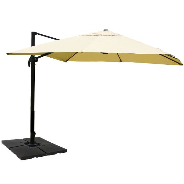 Mendler Gastronomie-Ampelschirm HWC-A96, 3,5x3,5m (Ø4,95m) Polyester/Alu 25kg, creme mit Ständer, 134317+35661