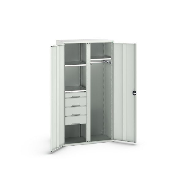 bott verso Flügeltürschrank mit 4 Schubladen, mit 3 Fachböden und 1 Kleiderstange, BxTxH: 1050 x550 x 2000 mm, Lichtgrau / Lichtgrau, 16926581.16