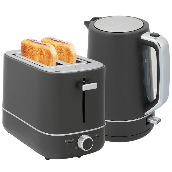 HOMCOM Set aus 1,7 l Wasserkocher und Toaster mit 6 Bräunungsstufen, Grau, 800-232V90GY
