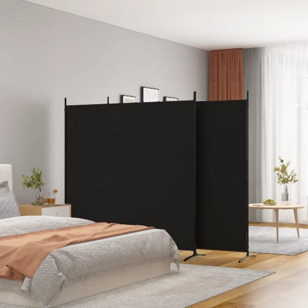 vidaXL 3-teilig Paravent Schwarz 525x180 cm Stoff, 350281