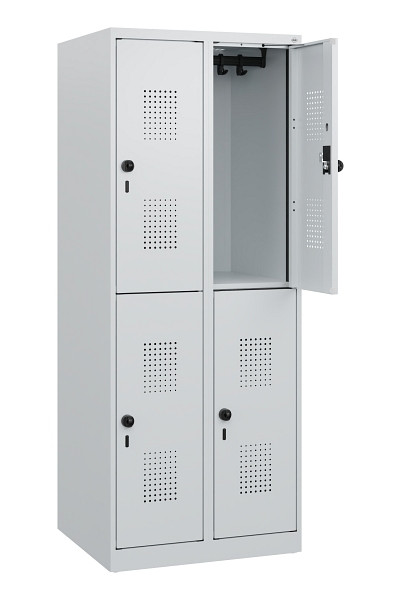 C+P Doppelstöckiger Spind Evolo PLUS, 4 Fächer, 1530x600x500mm, 7035/7035, Drehriegel, 0493005-20 S10013