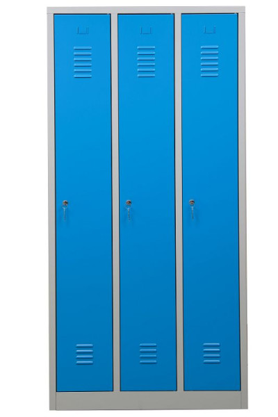Gürkan Garderobenschrank, 50 x 90 x 180 cm, Lichtgrau, Lichtblau, EU Zylinderschloss, Hutboden & Kleiderhaken, WRC/3.1890, 105297