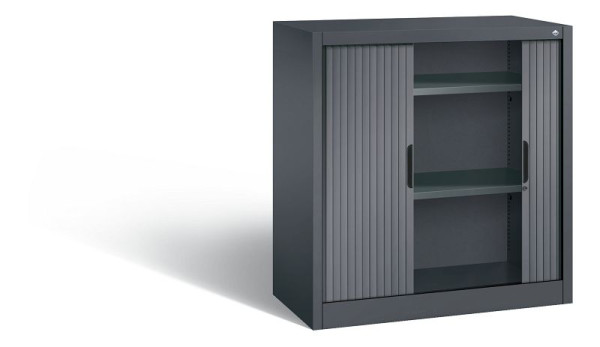C+P Sideboard mit Rollladen Omnispace, H1030xB1000xT420mm, Farbe: Schwarzgrau, Griffmulde, 2 OH, 3242-00 S10080