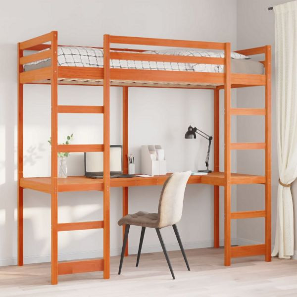 vidaXL Hochbett ohne Matratze Wachsbraun 75x190 cm Massivholz Kiefer, 3308576
