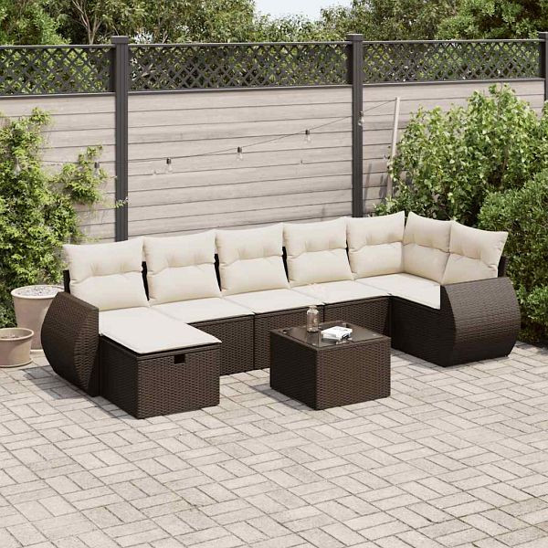 vidaXL 8-tlg. Garten-Sofagarnitur mit Kissen Braun Poly Rattan, 3325619