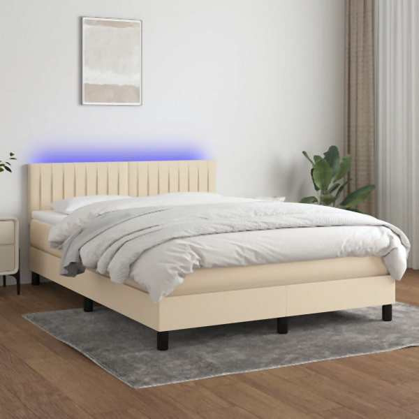 vidaXL Boxspringbett mit Matratze & LED Creme 140x200 cm Stoff, 3133322