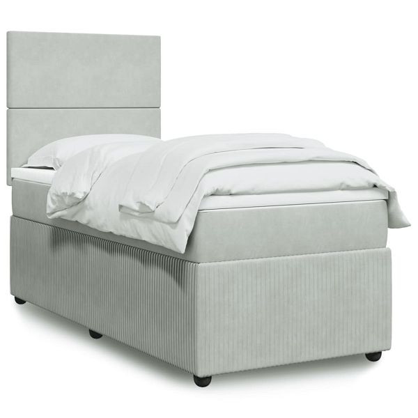 vidaXL Boxspringbett mit Matratze Hellgrau 80x200 cm Samt, 3292184