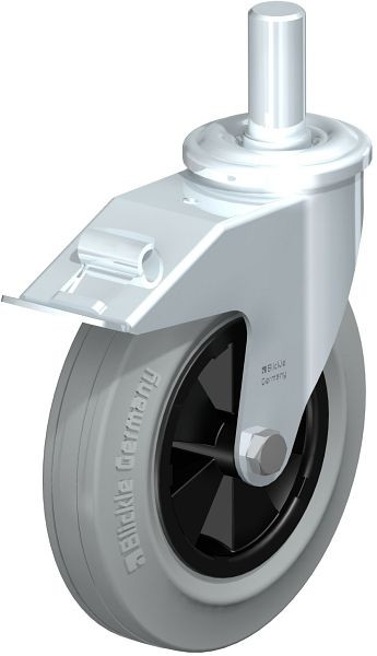 Blickle LEZ-VPP 200G-27-FI-SG Stahlblech-Lenkrolle mit Zapfen & Feststeller, Vollgummi, Grau, 654145